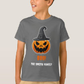 ハロウィンのカボチャ「ブー!」- 名前入り Tシャツ (正面)