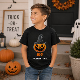 ハロウィンのカボチャ「ブー!」- 名前入り Tシャツ