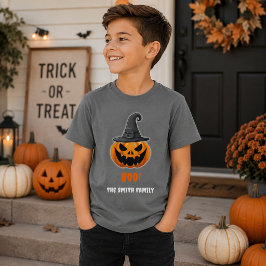 ハロウィンのカボチャ「ブー!」- 名前入り Tシャツ