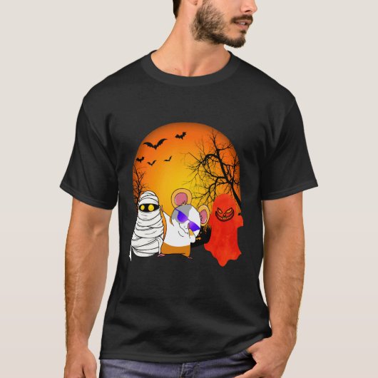 ハロウィンのカボチャ モルモット9匹 526 Tシャツ (正面)