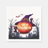 ハロウィンのカボチャ、猫、魔女の帽子 スタンダードカクテルナプキン (正面)