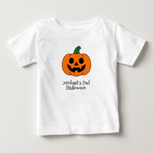 ハロウィンのカボチャ 赤ちゃん 男の子 名入れ ベビーTシャツ (正面)
