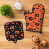 ハロウィンのカボチャ 鍋つかみ&鍋敷きセット (トップダウン)