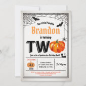 ハロウィンのカボチャ 2歳の誕生日パーティー ラスティック 招待状 (正面)