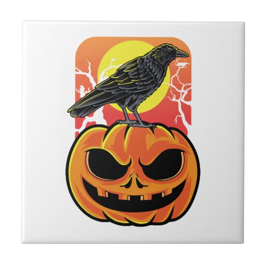 ハロウィンのカラスの鳥見師ギフト タイル (正面)