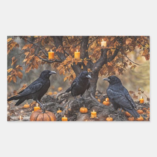 ハロウィンのカラス・カボチャ・キャンドル 長方形シール (正面)