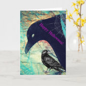 ハロウィンのカラス カード (黄色い花)