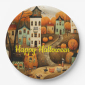 ハロウィンのカラフルなイラスト ペーパープレート (正面)