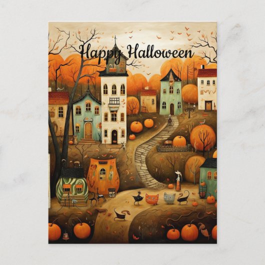 ハロウィンのカラフルなイラスト ポストカード (正面)