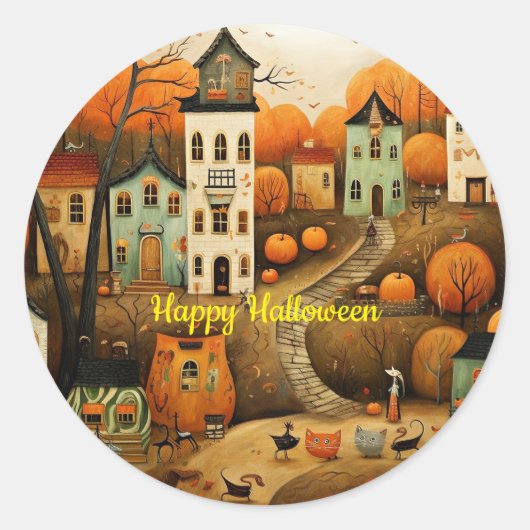 ハロウィンのカラフルなイラスト ラウンドシール (正面)