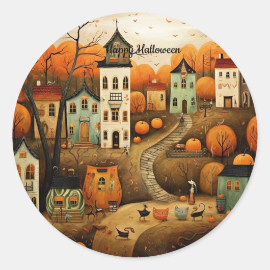 ハロウィンのカラフルなイラスト ラウンドシール (正面)