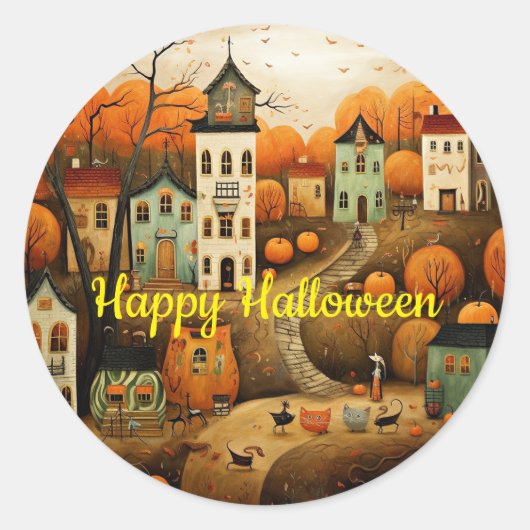 ハロウィンのカラフルイラスト ラウンドシール (正面)