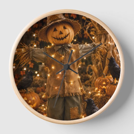 ハロウィンのカントリー風スケアクロウ壁掛け時計 壁時計 (正面)