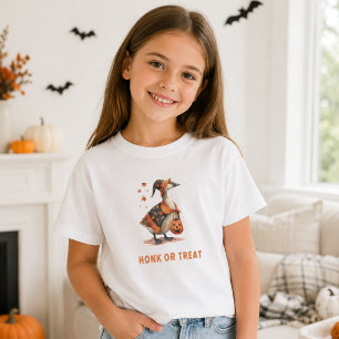 ハロウィンのガチョウのホンク オア トリート ガール Tシャツ