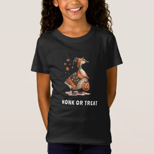 ハロウィンのガチョウ ハンク オア トリート 女子 Tシャツ (正面)