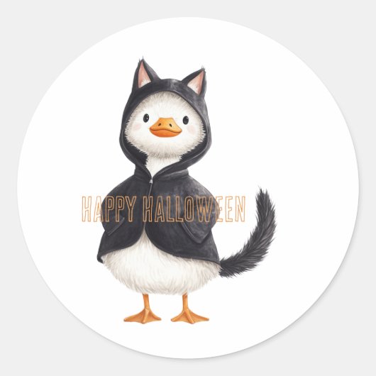 ハロウィンのガチョウ 黒猫 ラウンドシール (正面)