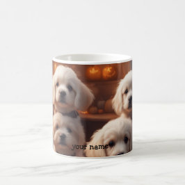 ハロウィンのキッチンの白い子犬 コーヒーマグカップ