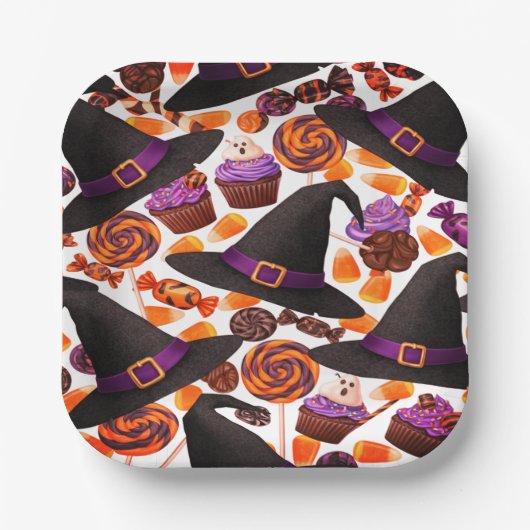 ハロウィンのキャラクター魔法使いのお菓子 ペーパープレート (正面)