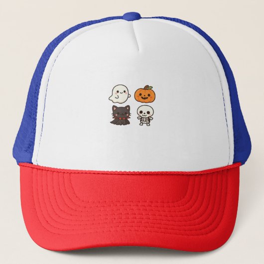 ハロウィンのキャラクター おばけ、カボチャ、黒猫& キャップ (正面)