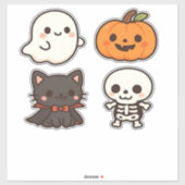 ハロウィンのキャラクター おばけ、カボチャ、黒猫& シール (シート)