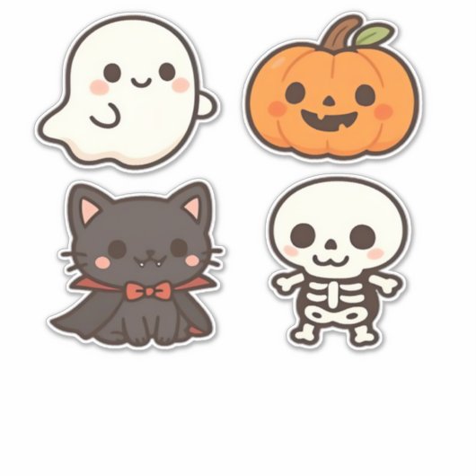 ハロウィンのキャラクター おばけ、カボチャ、黒猫& シール (正面)