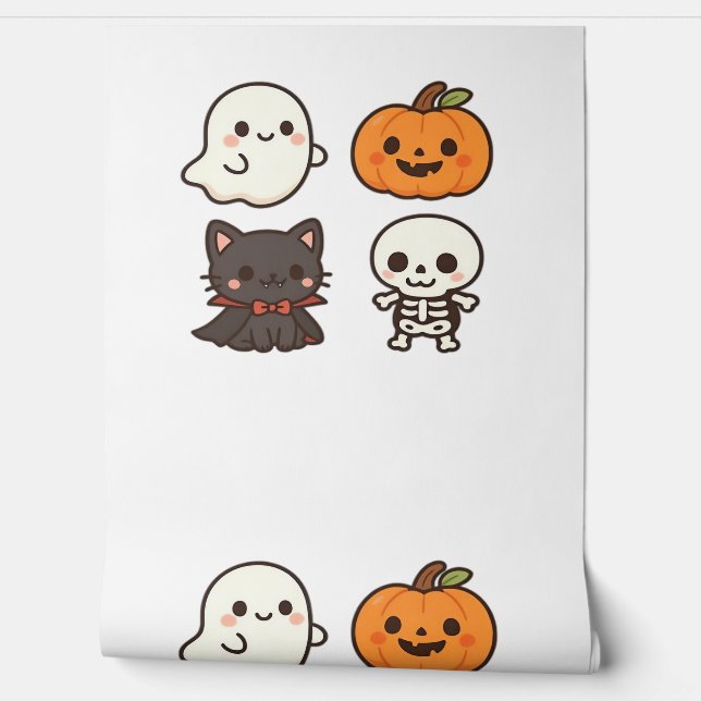ハロウィンのキャラクター - おばけ、カボチャ、黒猫＆ 壁紙 (ほどく)