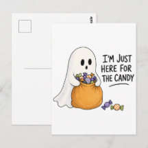 ハロウィンのキャンディだけ目当てのかわいいお化けイラスト