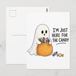 ハロウィンのキャンディだけ目当てのかわいいお化けイラスト ポストカード
