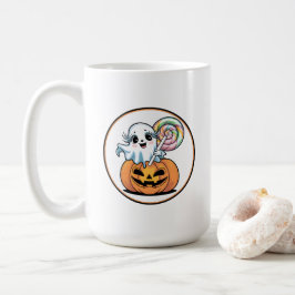 ハロウィンのキャンディーを持ったおばけとカボチャ コーヒーマグカップ