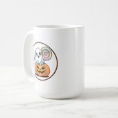 ハロウィンのキャンディーを持ったおばけとカボチャ コーヒーマグカップ (正面左)