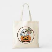 ハロウィンのキャンディーを持ったおばけとカボチャ トートバッグ (裏面)
