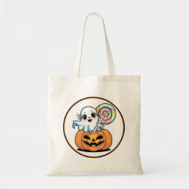 ハロウィンのキャンディーを持ったおばけとカボチャ トートバッグ