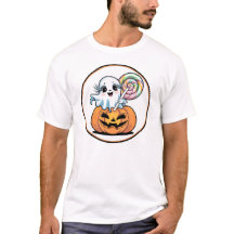ハロウィンのキャンディーを持ったおばけとカボチャ