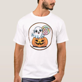 ハロウィンのキャンディーを持ったおばけとカボチャ Tシャツ