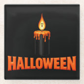 ハロウィンのキャンドル炎 ガラスコースター (正面)