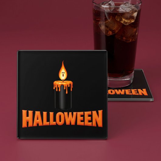 ハロウィンのキャンドル炎 ガラスコースター