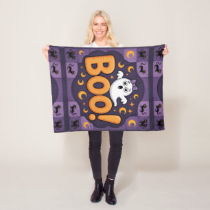 ハロウィンのキルト、フリースブランケット –Boo!  フリースブランケット
