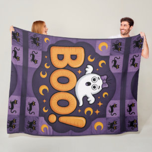 ハロウィンのキルト、フリースブランケット –Boo!  フリースブランケット