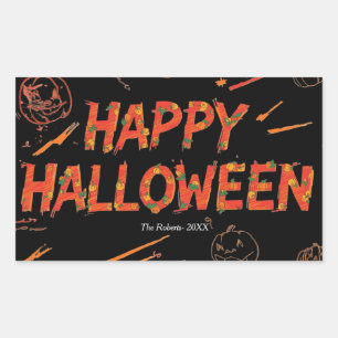 ハロウィンのギフトステッカー、モダンでミニマルなハロウィン 長方形シール