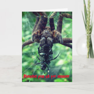 ハロウィンのクモのディナー招待状 サンキューカード