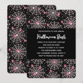 ハロウィンのクモの巣とクモのパターンパーティー 招待状 (正面/裏面)
