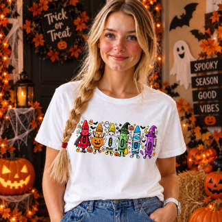ハロウィンのクレヨンの先生の服 かわいいスプーキーな先生 トライブレンドTシャツ