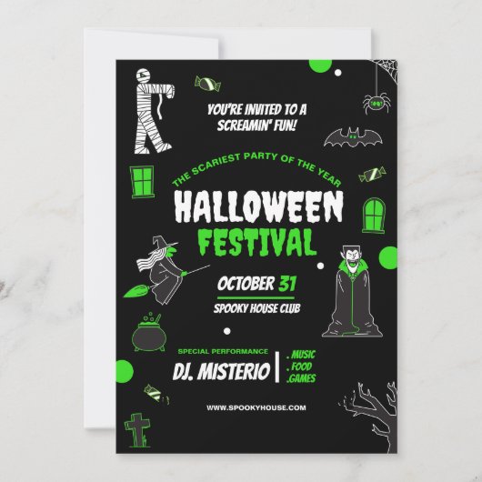ハロウィンのクールな招待状、ハロウィンの怖い夜 招待状 (正面)