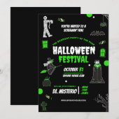 ハロウィンのクールな招待状、ハロウィンの怖い夜 招待状 (正面/裏面)