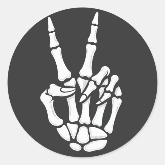 ハロウィンのクールな骸骨の手ピースサイン ラウンドシール (正面)