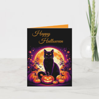 ハロウィンのグリーティングカード 黒猫と満月 シーズンカード