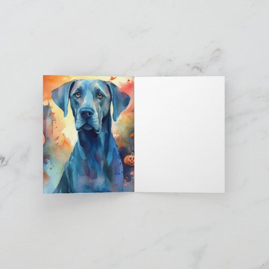 ハロウィンのグレートデーンとカボチャの怖いデザイン カード (内部)