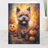 ハロウィンのケアンテリアとカボチャの怖いデザイン カード (正面)