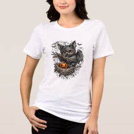 ハロウィンのコウモリが巣作りの枝を運ぶ トライブレンドTシャツ