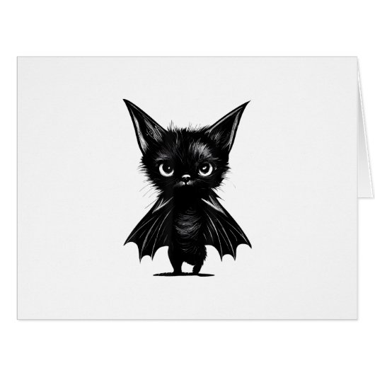 ハロウィンのコウモリのコスプレをした怒った黒い子猫 (正面横)